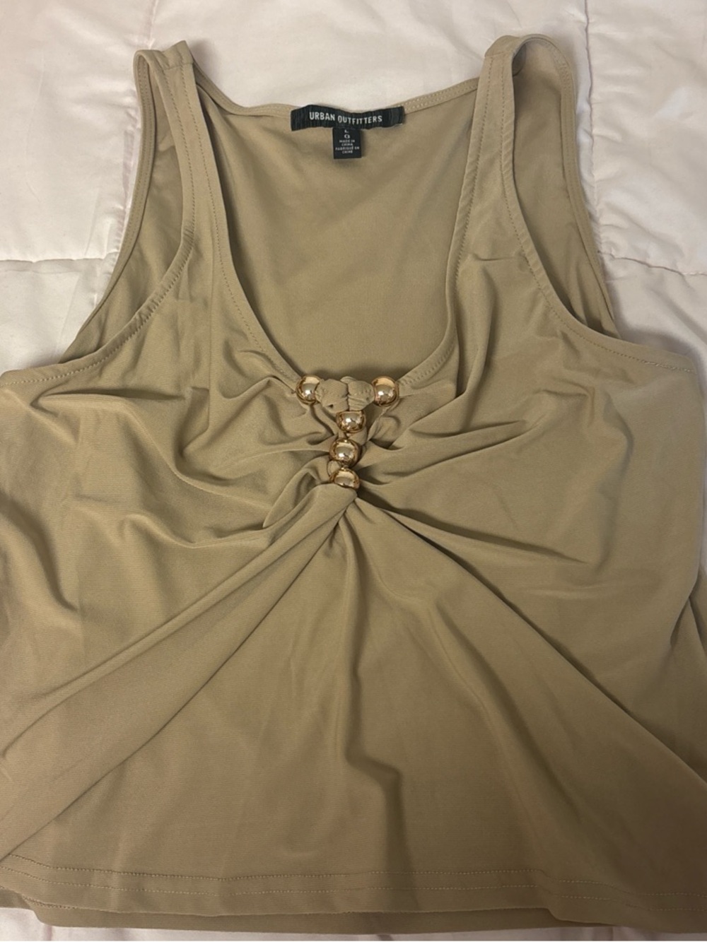 Urban Outfitters Beige Tank Top with Gold Bead Detail